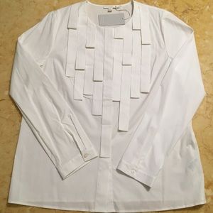 COS White Cotton Spandex Shirt with Front Detailing.  Size 12.  New with tag.